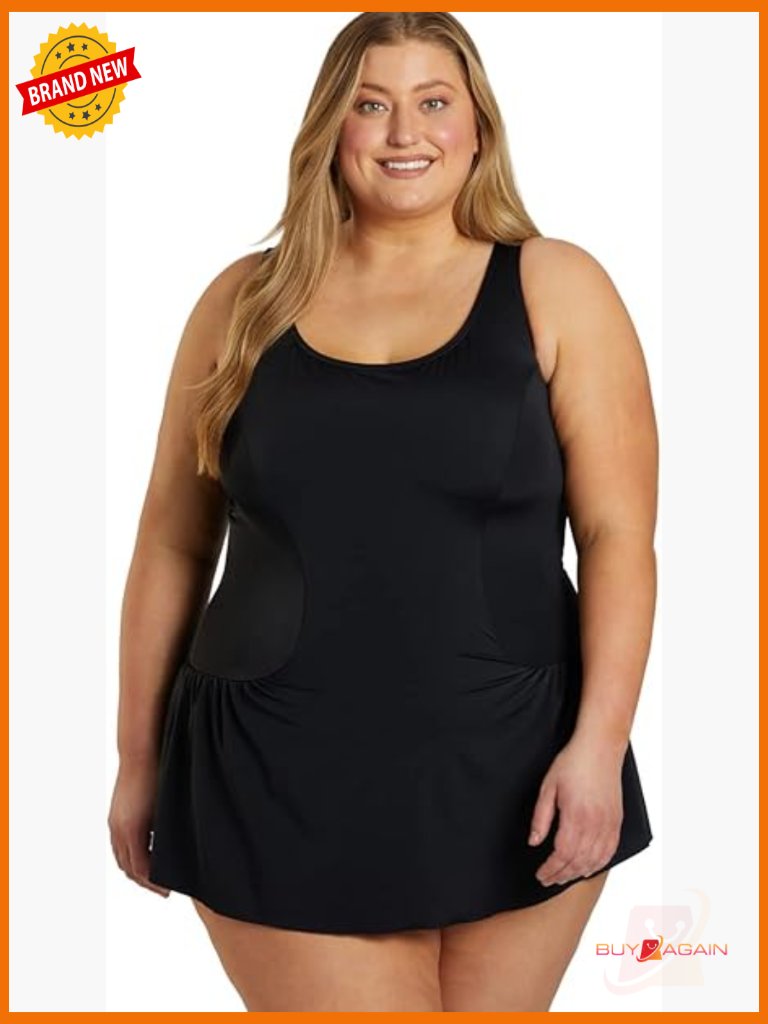 Plus Size Swim Dress With Tummy Control, Sun Protection, Conservative Fit,